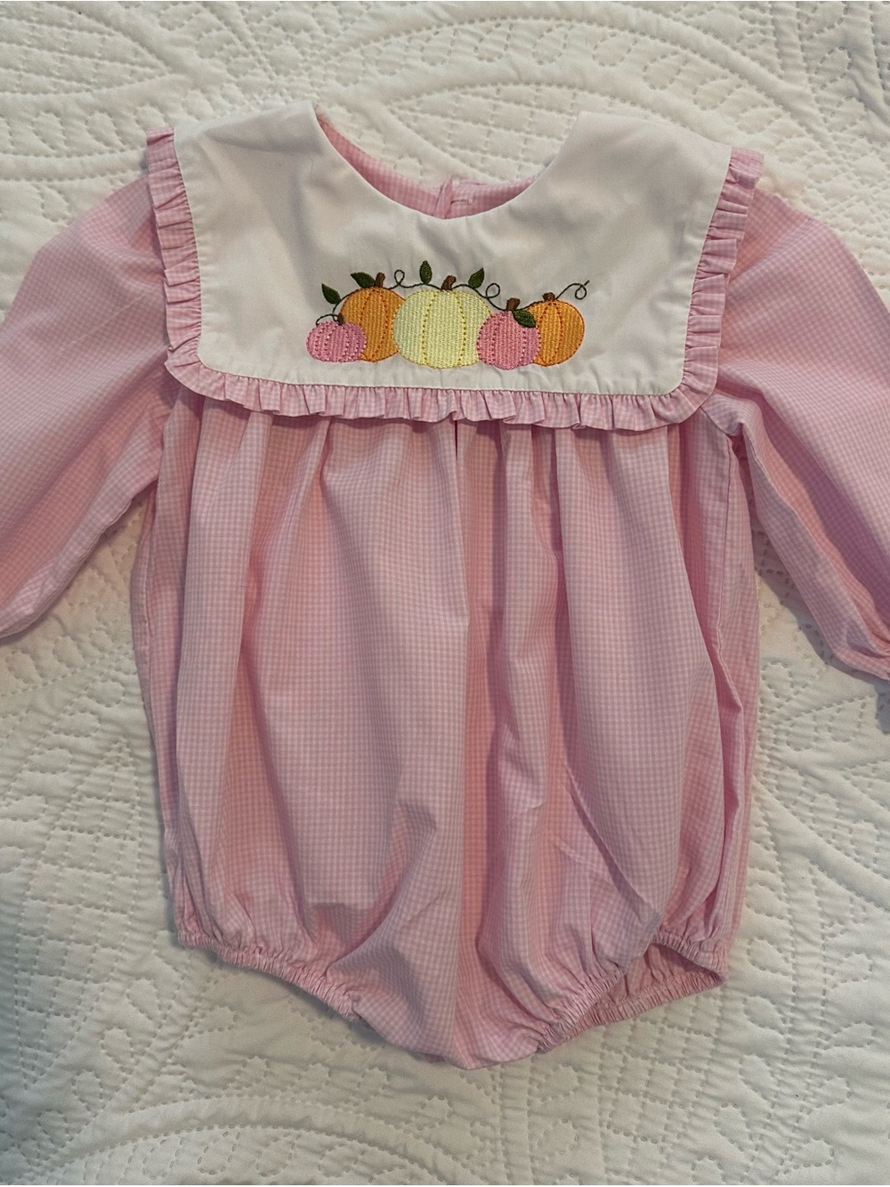 Pink Pumpkin Embroidered Girls Bubble Romper